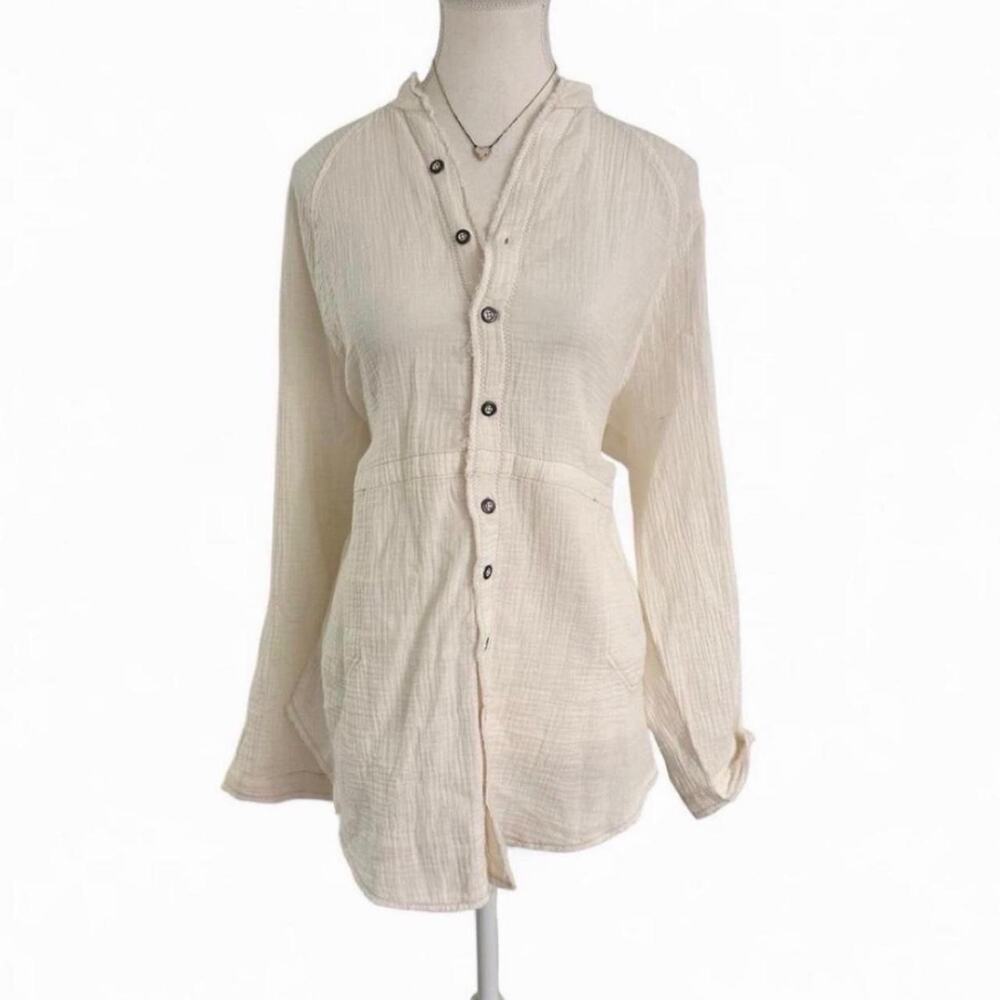 Free People cream button up blouse with pockets XS oversized $108 new with tag